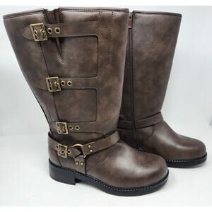 Torrid Harness Boot Women 11 WW Wide Calf Brown Tall Knee High Riding Biker Moto